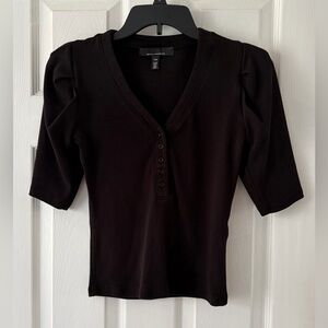 White House Black Market Black Button Down V-Neck Top